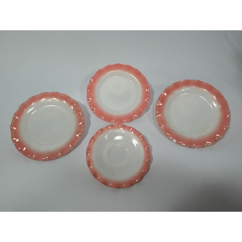 VTG Hazel Atlas Pink Depression Crinoline Ripple Ruffle Edge 3 Plates‎ 1 Saucer - Picture 5 of 10